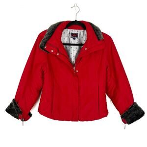 Roper Womens Coat Faux Fur Country Western Utility Cropped Short Waist Small Red